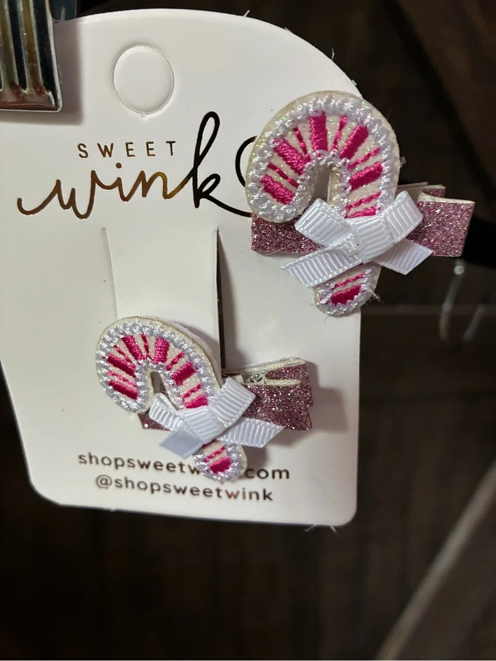 Pink Glitter Candy Cane Hair Clips for Kids